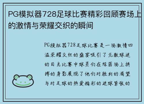 PG模拟器728足球比赛精彩回顾赛场上的激情与荣耀交织的瞬间